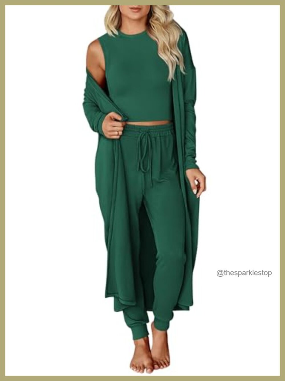 KIRUNDO Women's 3 Piece Lounge Set Crop Top Pants Cardigan Travel Outfit
